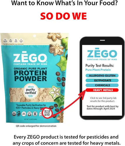 Vista 2 de ZEGO Proteína orgánica 100% de semillas de sacha Inchi, pureza probada para 500 toxinas/metales pesados/glifosato, libre de alergias y gluten, sin