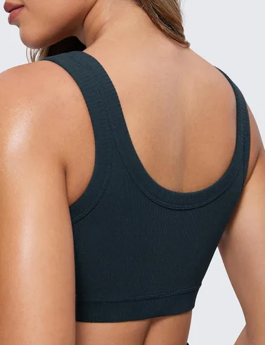 Vista 4 de CRZ YOGA Ribbed Sports Bras for Women - U Back Wireless Medium Impact Sports Bra Padded Yoga Workout Bra