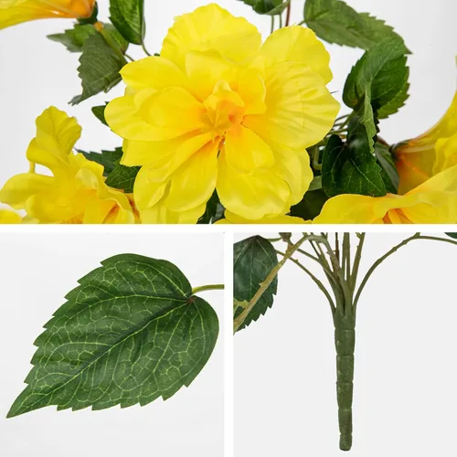 Vista 6 de Briful 2 flores artificiales de hibisco, tallos de hibisco sintético tropical de 19.6 pulgadas con ramas en cascada, ramo de hibisco amarillo