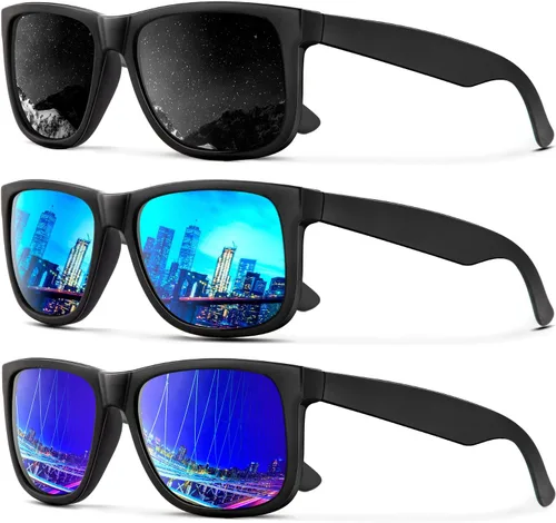 Vista 13 de KALIYADI Sunglasses Men Polarized Sun glasses for Mens Womens Classic Matte Black Frame UV Protection 3pack negro + negro + amarillo + amarillo