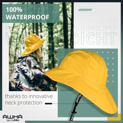 Vista 3 de AWHA Souwester, sombrero de lluvia, gorra impermeable con ala ancha y orejeras