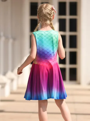 Vista 4 de Funnycokid - Vestido sin mangas informal estampado de fiesta para niñas de 4 a 13 años