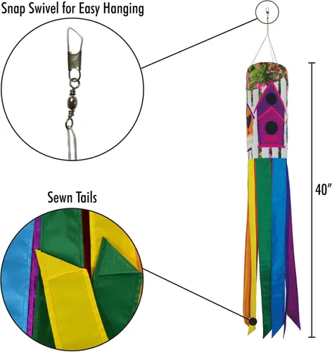 Vista 6 de In the Breeze 5072 — Birdhouse Garden 40 pulgadas Windsock — Decoración colorida para colgar al aire libre