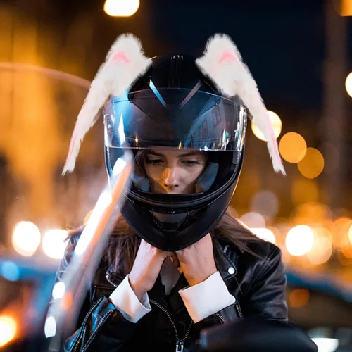 Vista 4 de FAVOMOTO 1 Set Helmet Rabbit Ears and Tail Decors Motorbike Helmet Decorative Accessories