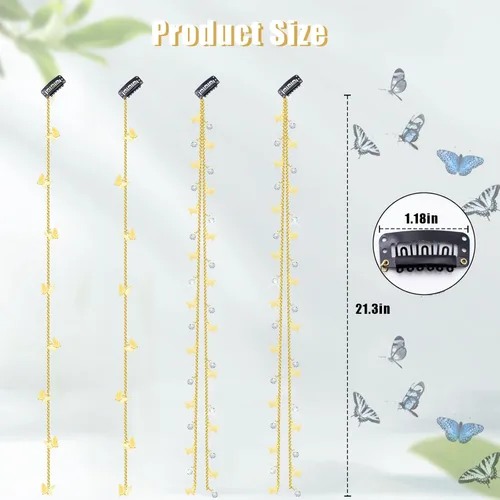 Vista 2 de 4 cadenas trenzadas de cabello de mariposas, joyas para el cabello con diamantes de imitación, pinzas para el cabello de mariposas, accesorios