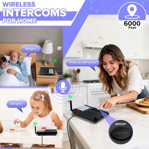 Vista 4 de Intercomunicadores inalámbricos para el hogar, intercomunicador de largo alcance de 6000 pies, sistema de intercomunicación doméstico inalámbrico