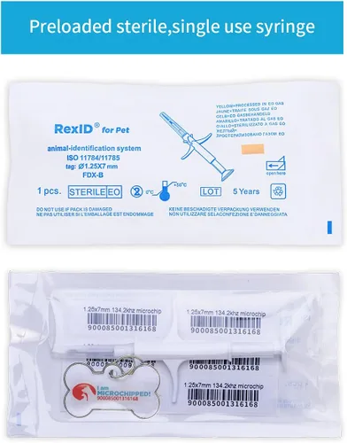 Vista 5 de RexID Kit de implante de microchip para mascotas de 0.049 in y 0.276 in junto con etiqueta de identificación inteligente para conectar al dueño