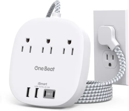 Vista 16 de Cruise Ship Travel Essentials, tira de alimentación de enchufe plano de 22.5 W/4.5 A, cable de extensión plano de 3 pies, 3 tomas de corriente, 4