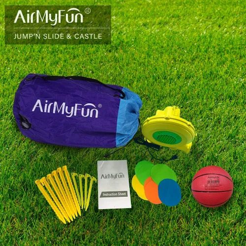 Vista 5 de AirMyFun Casa inflable para rebotar, gorila de obstáculos y tobogán con soplador de aire (estilo morado)