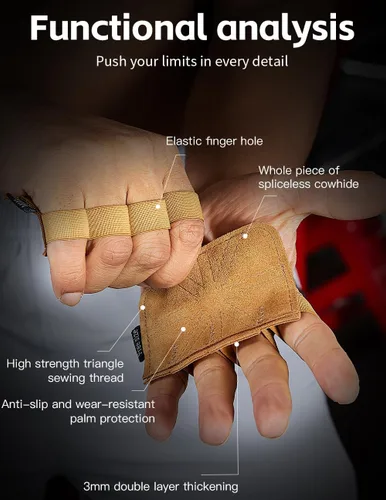 Vista 7 de SUJAYU Guantes de cuero para levantamiento de pesas, guantes de levantamiento de pesas para hombres y mujeres, guantes de gimnasio