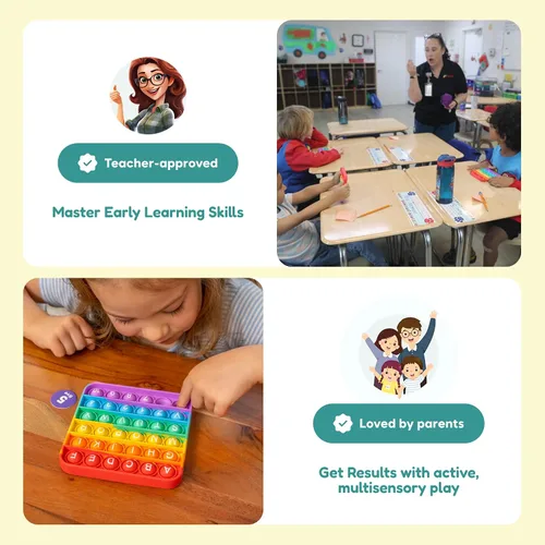 Vista 4 de The Fidget Game ABC Bingo, Games for Kids – Seis alfombrillas educativas de bingo del alfabeto con burbujas para preescolar, niños pequeños, jardín