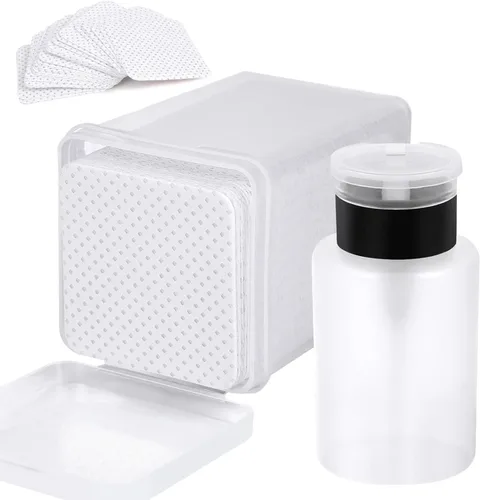 Vista 9 de 200 almohadillas de algodón para uñas, 1 botella dispensadora de bomba extraíble, toallitas de pegamento para pestañas suaves no tejidas Rosa