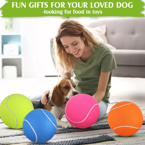 Vista 2 de Leyndo 4 pelotas inflables gigantes de tenis/fútbol para perros con aguja de bombeo de 9.5 pulgadas, pelota de goma gigante para exteriores e