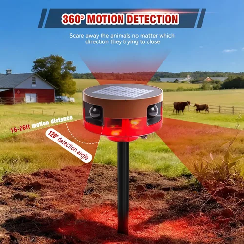Vista 2 de Alarma solar con sensor de movimiento para exteriores, ladridos de perro o sonido de disparo