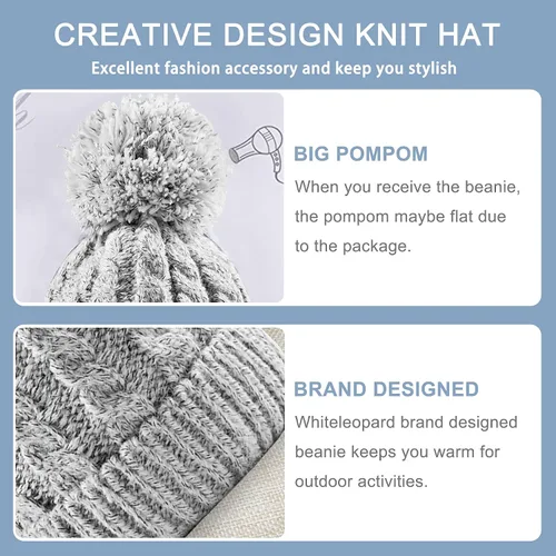 Vista 2 de Gorro de invierno para mujer con forro polar cálido, tejido grueso, para esquiar