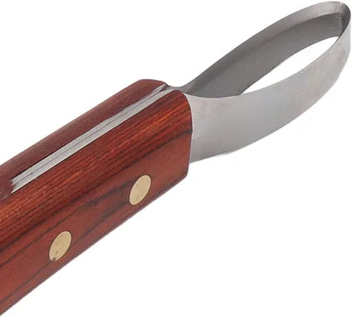 Vista 4 de Cuchillo de pezuña de 7.68 pulgadas, mango de madera de goma para herradores profesionales, corte eficiente de pezuñas evita lesiones en tareas