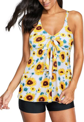 Vista 3 de American Trends Trajes de baño de dos piezas para mujer, tankini de talla grande, con control de abdomen