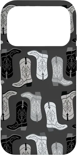 Vista 30 de Cowboy Boot Illustration Preppy Western in Black and White Case for iPhone 17