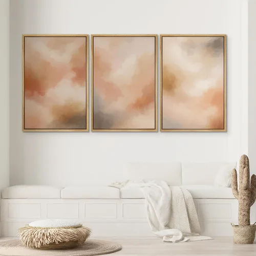 Vista 145 de SIGNWIN Lienzo enmarcado para pared, juego de arte pastel con cadena montañosa, bosque, niebla, naturaleza silvestre, ilustraciones modernas, arte