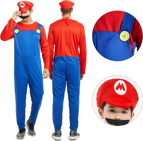Vista 6 de VISVIC Super Costume Brothers - Disfraz de cosplay con sombrero de bigote para hombres mujeres adultos niños y adolescentes