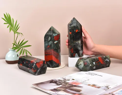 Vista 6 de AMOYSTONE Torre de piedra curativa grande de piedra de sangre africana, varita de cristal curativo, obelisco de punta hexagonal, irregular, 2-2.5
