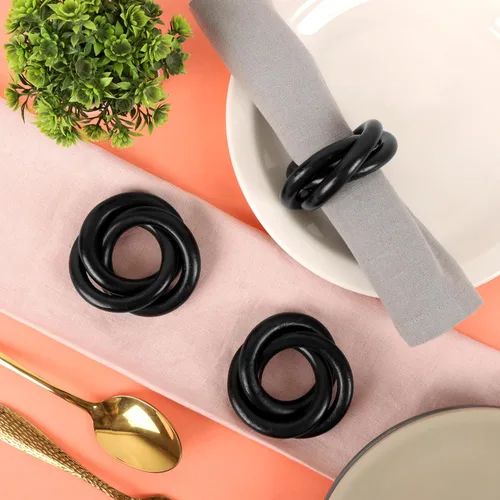 Vista 8 de Juego de 12 Servilleteros de Madera de Tres Anillos - Abrazaderas Portaservilletas para Decoración de Mesa de Comedor - Anillos Rústicos Modernos