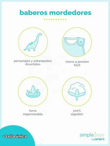 Vista 3 de Simple Joys by Carter's Paquete de 4 baberos de alimentación unisex para bebés, Azul turquesa, camión de bomberos/monstruo/rayas