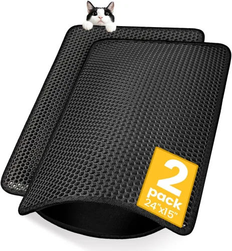 Vista 20 de Tapete de arena para gatos de tamaño compacto de 23.6"x14.6" para espacios pequeños, capa trasera mejorada impermeable a prueba de fugas Negro