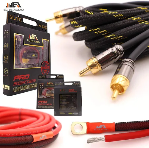 Vista 2 de Elite Audio EA-PROK8 + EA-PRO617 Pro Series Kit de cableado de amplificador con combo RCA de 6 canales, 1000 W de potencia máxima, 8GA, cable