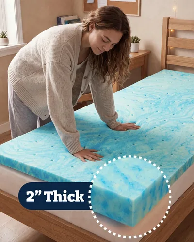 Vista 7 de Cubrecolchón de espuma viscoelástica individual de 2 pulgadas, con infusión de gel refrescante, almohadilla de colchón suave y ventilada