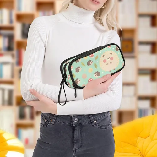 Vista 7 de Nylon Teen Pencil Bag Hedgehog Animal Baby Green High Capacity Pencil Case With Zipper School Stationery for Office Teen Boys estuche