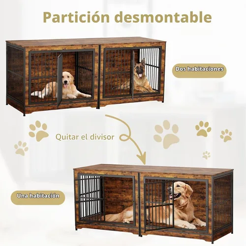 Vista 9 de Rovibek Mueble apilable para perrera de 86 pulgadas con divisor extraíble y 3 puertas, muebles de jaula doble para 2 perros, muebles esquineros