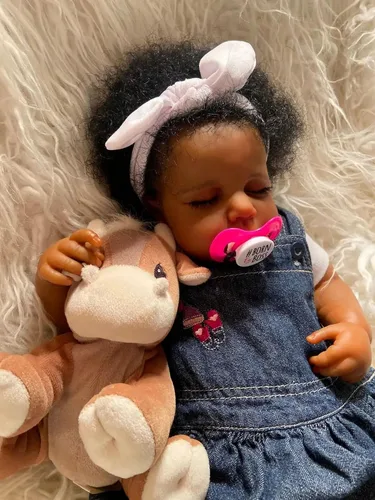 Vista 4 de Muñecas afroamericanas Reborn de 20 pulgadas, cuerpo completo, vinilo de silicona, niña negra, durmiendo, realista, recién nacido, muñeca que se ve
