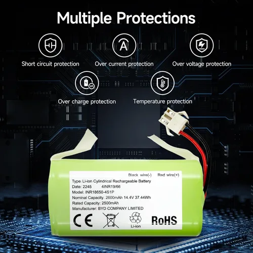 Vista 4 de Batería de repuesto compatible con Coredy R500+, R300, R650, R3500, R3500S, R600, R580 y Amarey A800, A900, iMartine C800, Tesvor X500 Pro Robot