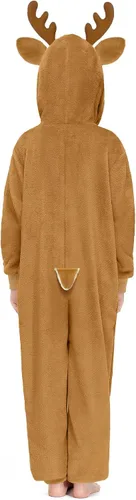 Vista 3 de IIMMER Mono unisex de Navidad con nariz roja y reno marrón lindo disfraz de animal de Navidad con cremallera mono de felpa con cremallera 5-12 años