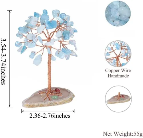 Vista 2 de Adorno de escritorio tejido hecho a mano del árbol de la vida, grava de cristal sintético, decoración del hogar, oficina, pequeñas manualidades