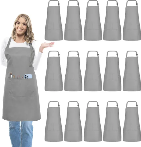 Vista 13 de 15 delantales para adultos a granel con bolsillos, delantal de chef ajustable para mujeres y hombres, pintura, cocina, manualidades (S/L)
