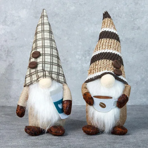 Vista 9 de Decoración navideña de gnomos de café para el hogar, 2 gnomos de Navidad para cafetería, figuras coleccionables enanas hechas a mano, muñeca