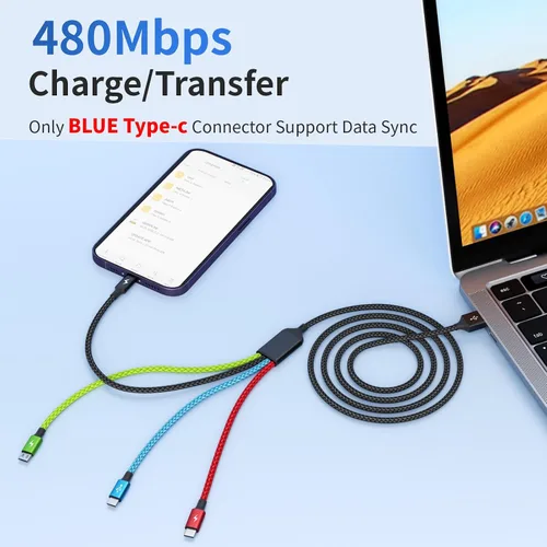 Vista 4 de Travel Essentials - Cable de carga múltiple [2 unidades de 5 pies], accesorios de automóvil, cables de carga 4 en 1, cable USB, cargador de teléfono