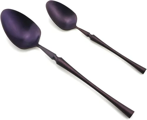 Vista 5 de JASHII lujo púrpura de 6 piezas cubiertos Set de cubiertos servicio 1 cubiertos Set 304 de acero inoxidable incluye cena cuchillo tenedor cuchara