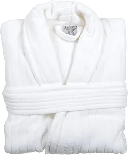Vista 2 de ForPro - Bata de baño de terciopelo de lujo, 100% algodón, bata de baño de terciopelo ultra afelpado con rayas tejidas texturizadas, blanco, grande