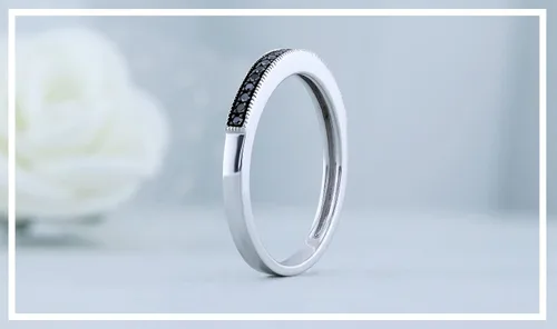 Vista 3 de Dazzlingrock Collection Alianza de boda redonda apilable de diamante negro para mujer (0.10 ctw, color negro, claridad oppaco) en plata de ley 925