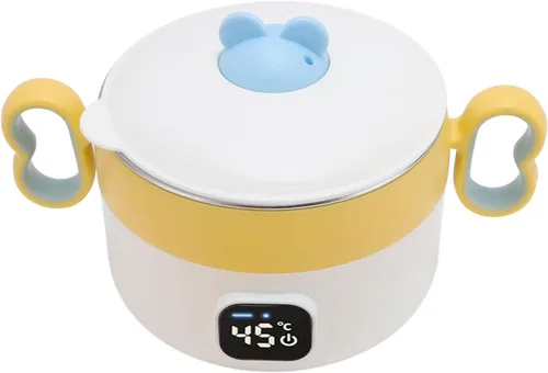 Vista 3 de Keenso Calentador de alimentos eléctrico portátil con caja de almuerzo de acero inoxidable antiquemaduras de 15.2 fl oz para el hogar y viajes