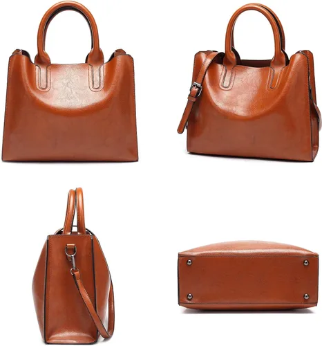 Vista 5 de Women Fashion Tote Handbags Lightweight PU Leather Satchel Shoulder Bags Retro Oil Wax Handle Purse