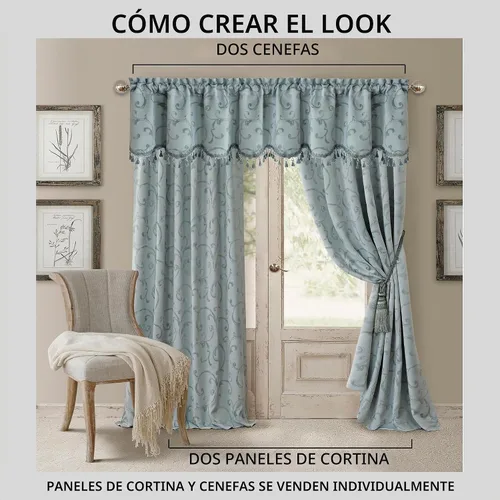 Vista 3 de Elrene Home Fashions Cenefa Opaca Mia Jacquard Scroll, 52" x 19" (1 Cenefa), Azul