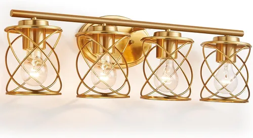 Vista 10 de mavcadonf Luces de Tocador de Baño de 2 Luces, Lámparas de Baño sobre el Espejo, Luz de Tocador Dorado Cepillado, Luces de Pared de Estilo Rústico
