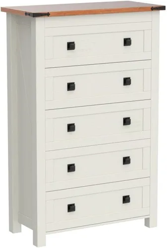 Vista 4 de T4TREAM Cómoda rústica de 48 pulgadas de alto con 5 cajones para dormitorio Blanco antiguo