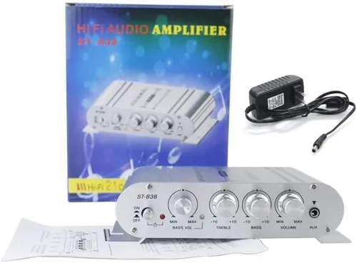 Vista 5 de Sundeer - Mini amplificador de 2.1 canales de 20 W+20 W+40 W Hi-Fi amplificador de potencia con fuente de alimentación de 12 V 2 A, amplificador