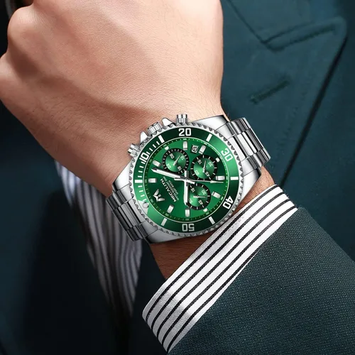 Vista 3 de MEGALITH Relojes para hombre, de acero inoxidable, resistente al agua, analógico, de cuarzo, moderno, de negocios, cronógrafo, con fecha automática