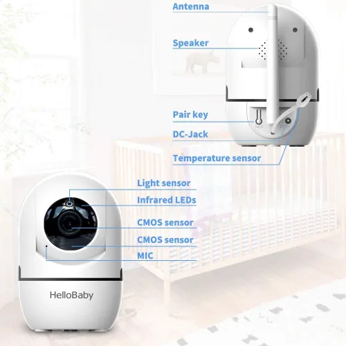 Vista 8 de HelloBaby Monitor de bebé de 3.2" con cámara y audio, sin WiFi